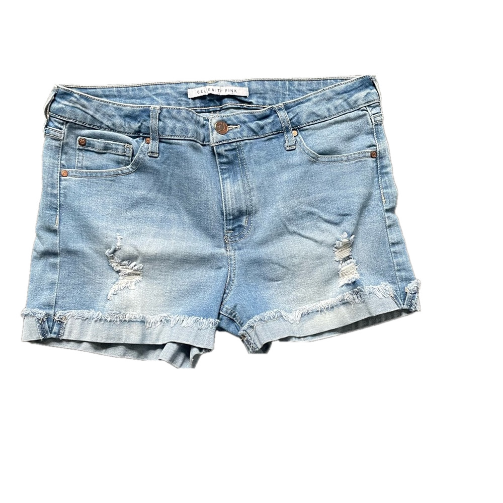 Celebrity Pink Blue Jean Shorts High-Waisted Distressed